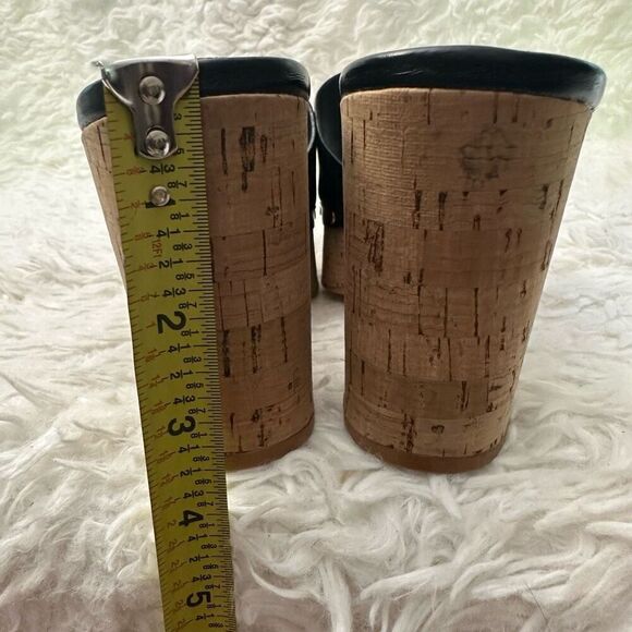 Franco Sarto Damara Platform Slide Sandal Black Peep toe Chunky cork Heel sz6.5M - Picture 5 of 8